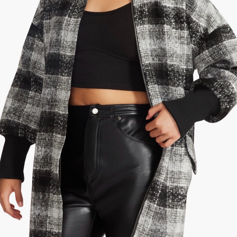 Steve Madden Black and Gray Plaid Teddy Jacket